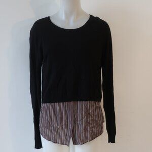 Womens Addison Black Sweater W/Brown-Multi Print Blouse Underlay M